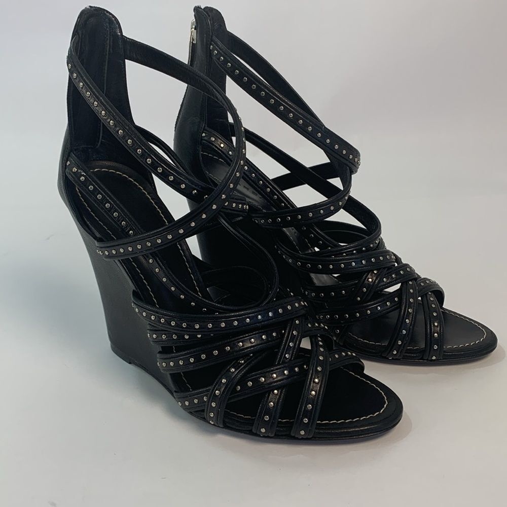 New Barbara Bui wedge sandals black leather size 37